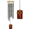 Amazing Grace Silver Windchime with Stained Glass Americana Cross