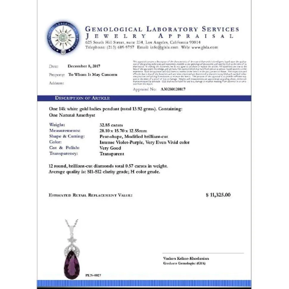 Amethyst and .57ct Diamond Pendant in 14K White Gold