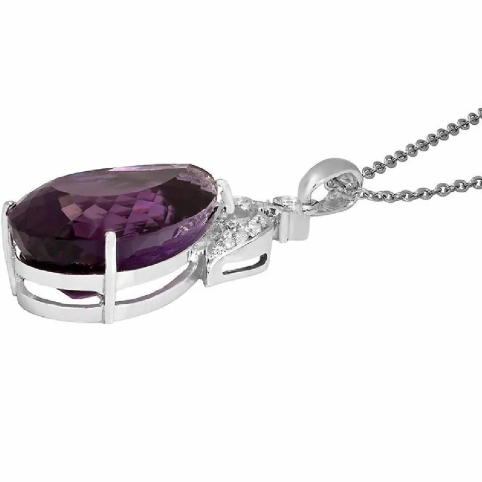 Amethyst and .57ct Diamond Pendant in 14K White Gold