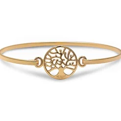 Bangle Sterling Silver Cross or Tree of Life Bracelets Silver, Rose or Yellow Gold Plated