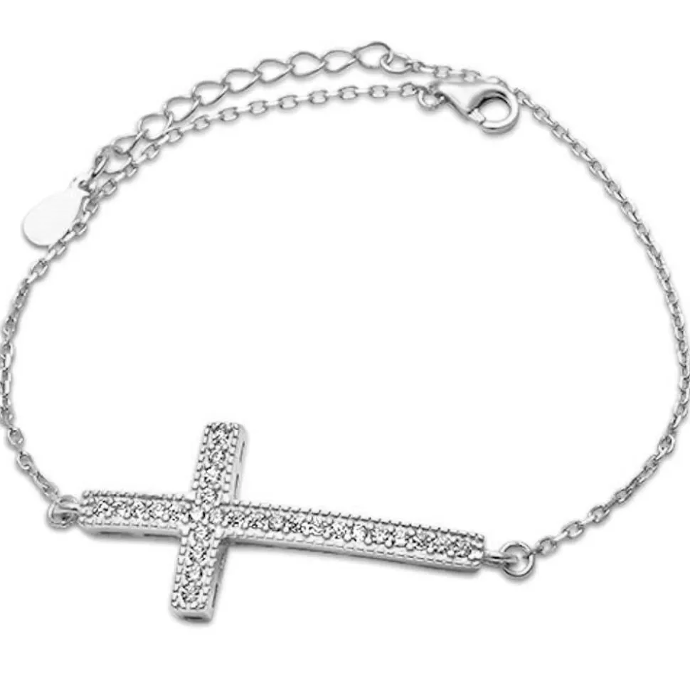 Cross Micro-Pave' Cubic Zirconia Sterling Silver Cross Bracelet