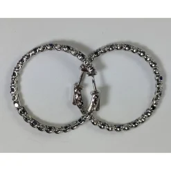 Diamond and Blue Sapphire Hoop Earrings in 14K White Gold, Made in the USA
