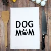 Dog Mom Handprinted White Flour Sack Tea Towel with Hanging Loop