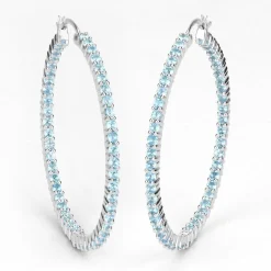 Gemstone Hoop Earrings: Peridot,Amethyst or Blue Topaz in 925 Sterling Silver
