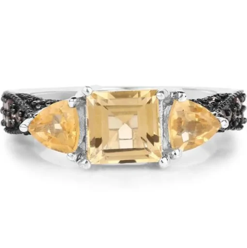 Genuine Citrine and Champagne Diamond Ring 3ct in Sterling Silver Size 7