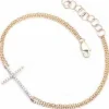 Gold 14K and Diamond Sideways Cross Jewelry, Bracelet Double Strand 14K Yellow Gold