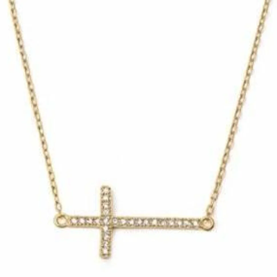Gold 14K and Diamond Sideways Cross Jewelry, Bracelet Double Strand 14K Yellow Gold