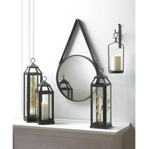 Hanging Mirror with Faux Leather Strap