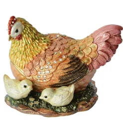 Hen and Chicks Jeweled Pewter Trinket Box