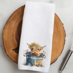 Highland Cow Hand Towel, Farmhouse Kitchen, Rustic Décor