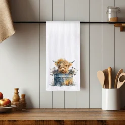 Highland Cow Hand Towel, Farmhouse Kitchen, Rustic Décor