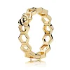 Honeycomb and Bee Ring in 925 Sterling Silver with 18K Gold Plating