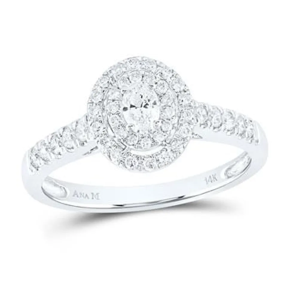 14K GOLD OVAL DIAMOND HALO BRIDAL ENGAGEMENT RING 1/2 CTW (CERTIFIED)