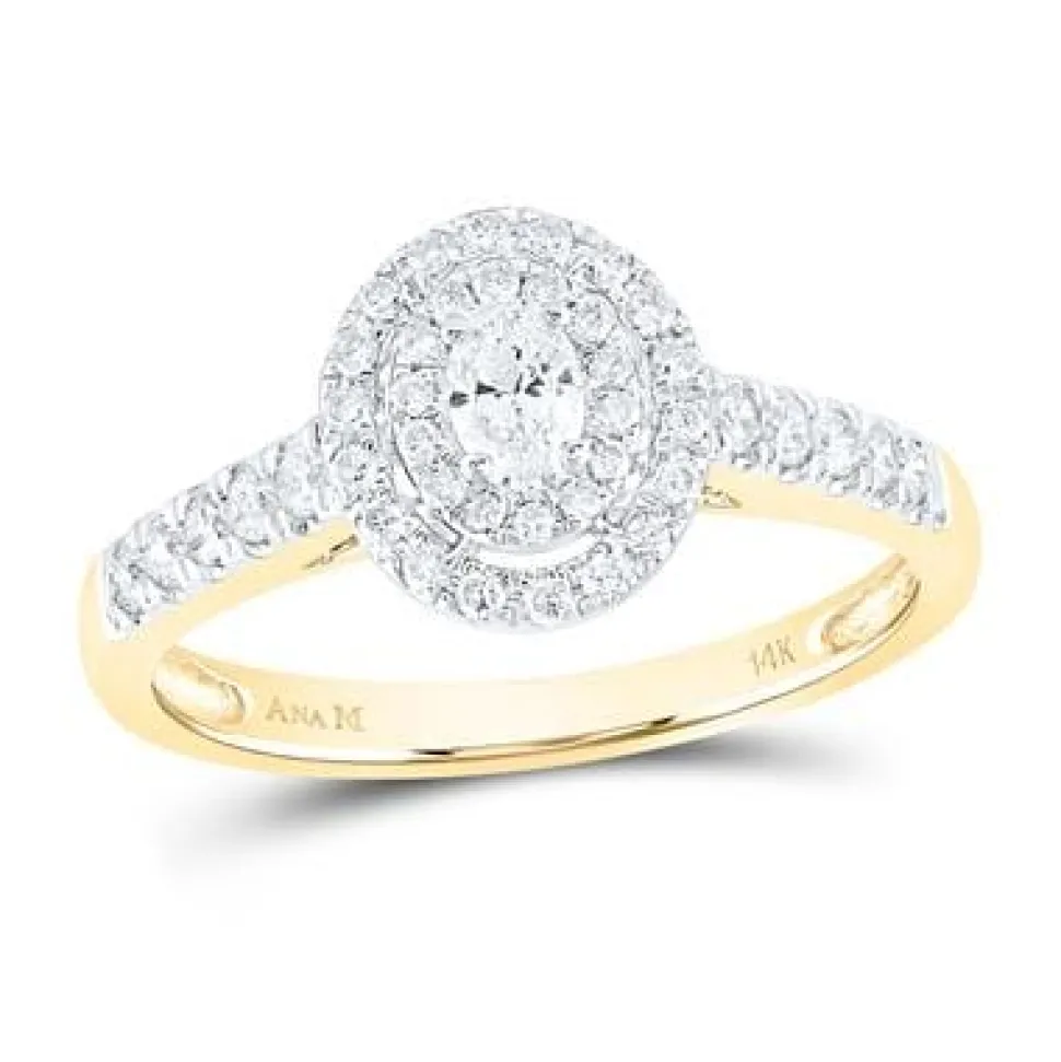 14K GOLD OVAL DIAMOND HALO BRIDAL ENGAGEMENT RING 1/2 CTW (CERTIFIED)