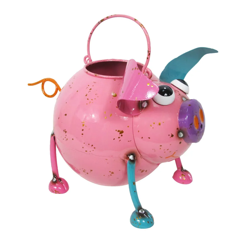 Metal Pink Pig Watering Can-Continental Art Center - Colorful Enameled