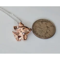 Pig Necklace with Cut Out Heart Rose, Yellow or White Gold Plated Sterling Silver
