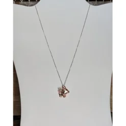 Pig Necklace with Cut Out Heart Rose, Yellow or White Gold Plated Sterling Silver