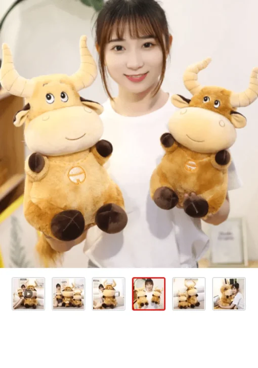 Plush Horned Brown Cow Toy Stuffed Cow*