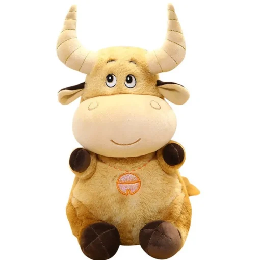 Plush Horned Brown Cow Toy Stuffed Cow*