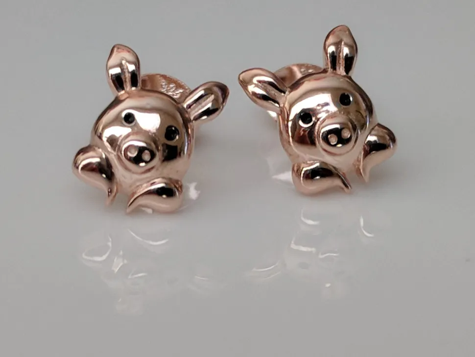 Rose Gold Plated Sterling Silver Piggy Ring and Post Earrings