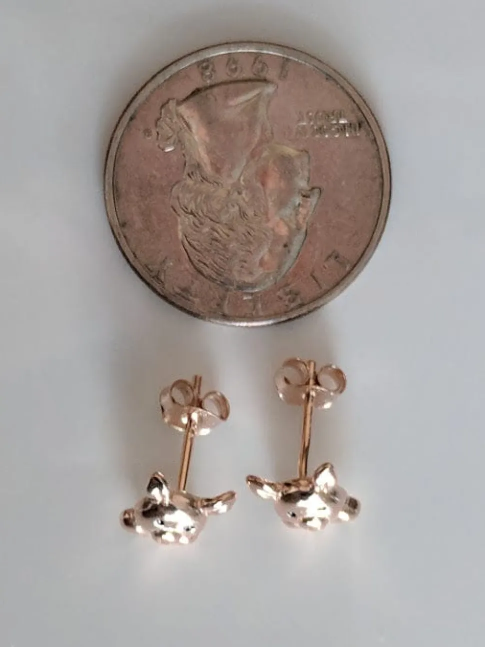Rose Gold Plated Sterling Silver Piggy Ring and Post Earrings
