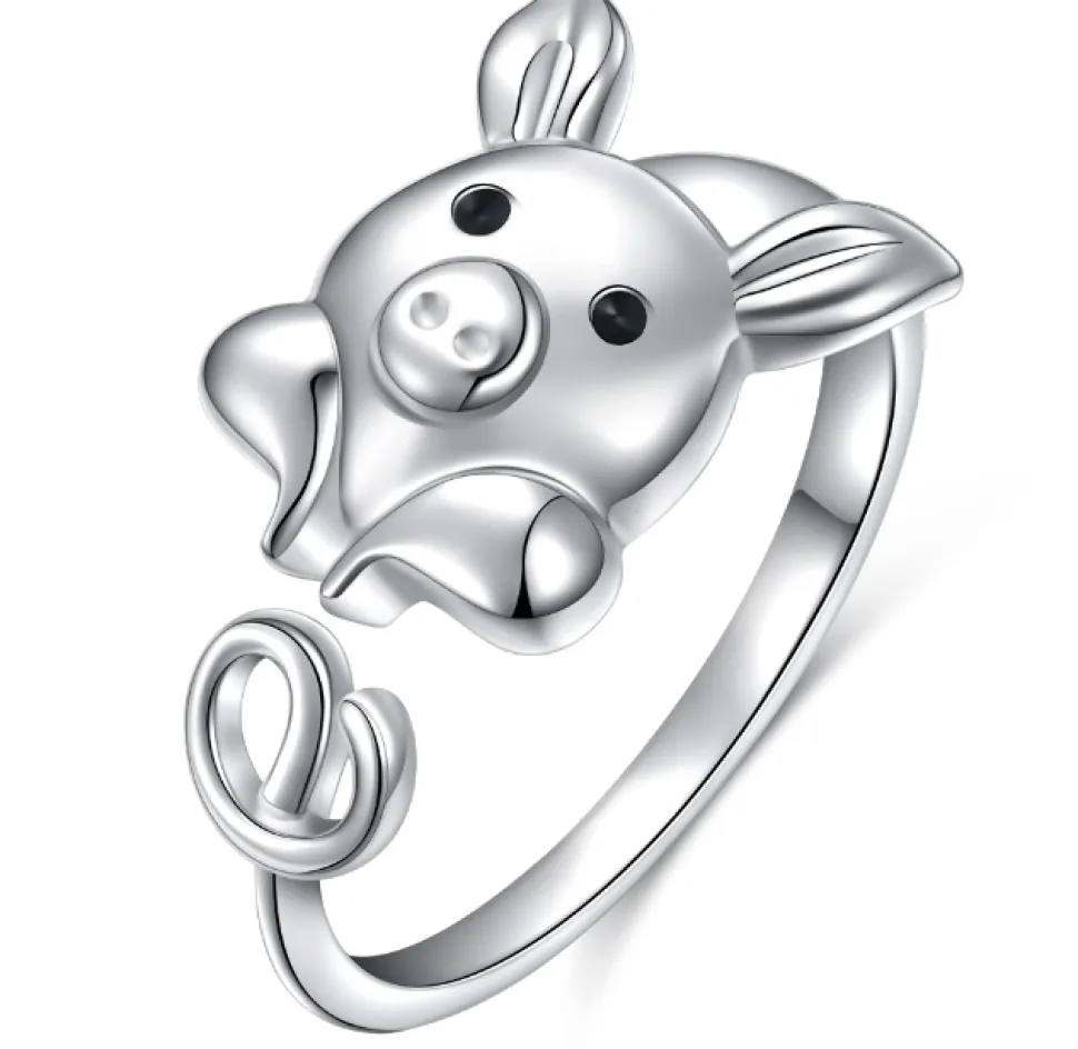 Rose Gold Plated Sterling Silver Piggy Ring and Post Earrings