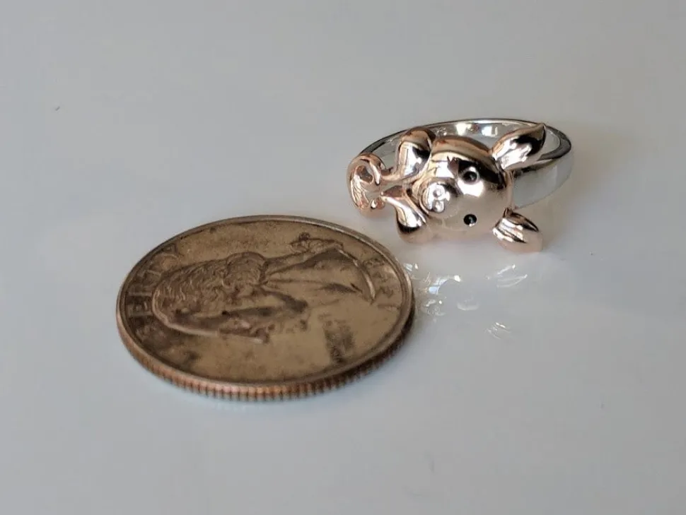 Rose Gold Plated Sterling Silver Piggy Ring and Post Earrings