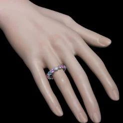 Sapphire and Diamond Eternity Band in 18K White Gold-Flower Motif