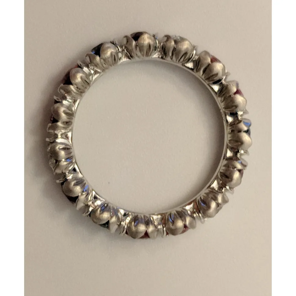 Sapphire and Diamond Eternity Band in 18K White Gold-Flower Motif