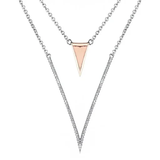 Stunning High End Layered "V" Necklace and Earrings in Sterling Silver with 5A Cubic Zirconia