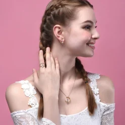 Two Tone Cat in the Moon Jewelry SET in solid 925 Silver for the Cat Lovers!