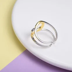 Two Tone Cat in the Moon Jewelry SET in solid 925 Silver for the Cat Lovers!