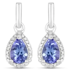 0.86 Carat Genuine Tanzanite And White Diamond .925 Sterling Silver Earrings