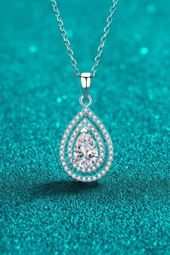 1 Carat Moissanite Teardrop Pendant Necklace Sterling SIlver