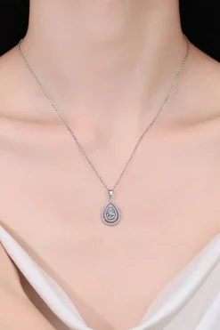 1 Carat Moissanite Teardrop Pendant Necklace Sterling SIlver