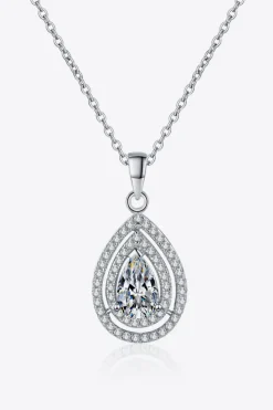 1 Carat Moissanite Teardrop Pendant Necklace Sterling SIlver