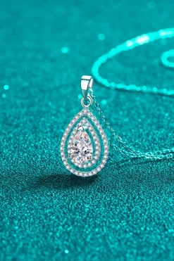 1 Carat Moissanite Teardrop Pendant Necklace Sterling SIlver
