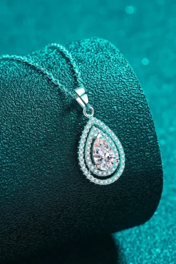 1 Carat Moissanite Teardrop Pendant Necklace Sterling SIlver