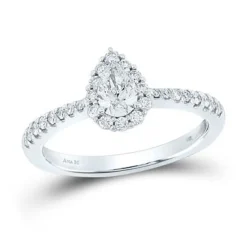 3/4 CTTW Pear with Halo Diamond Engagement Ring 14K White Gold Certified Bridal Ring