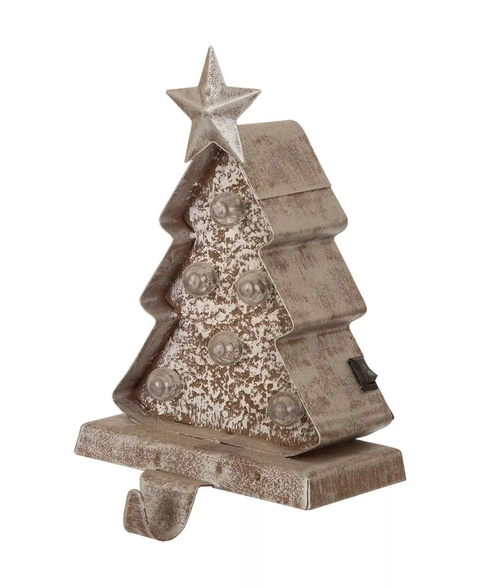 7.50" H Marquee LED Wooden Christmas Tree Stocking Holder