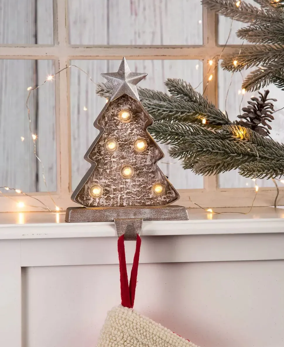 7.50" H Marquee LED Wooden Christmas Tree Stocking Holder