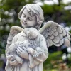 39" Tall Magnesium Angel Statue Holding Dog- Antique White