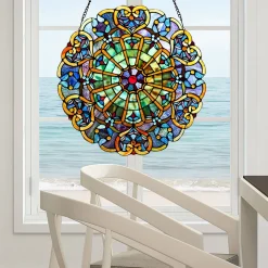 Adeline Blue Webbed Heart Stained Glass Window Panel 22"H