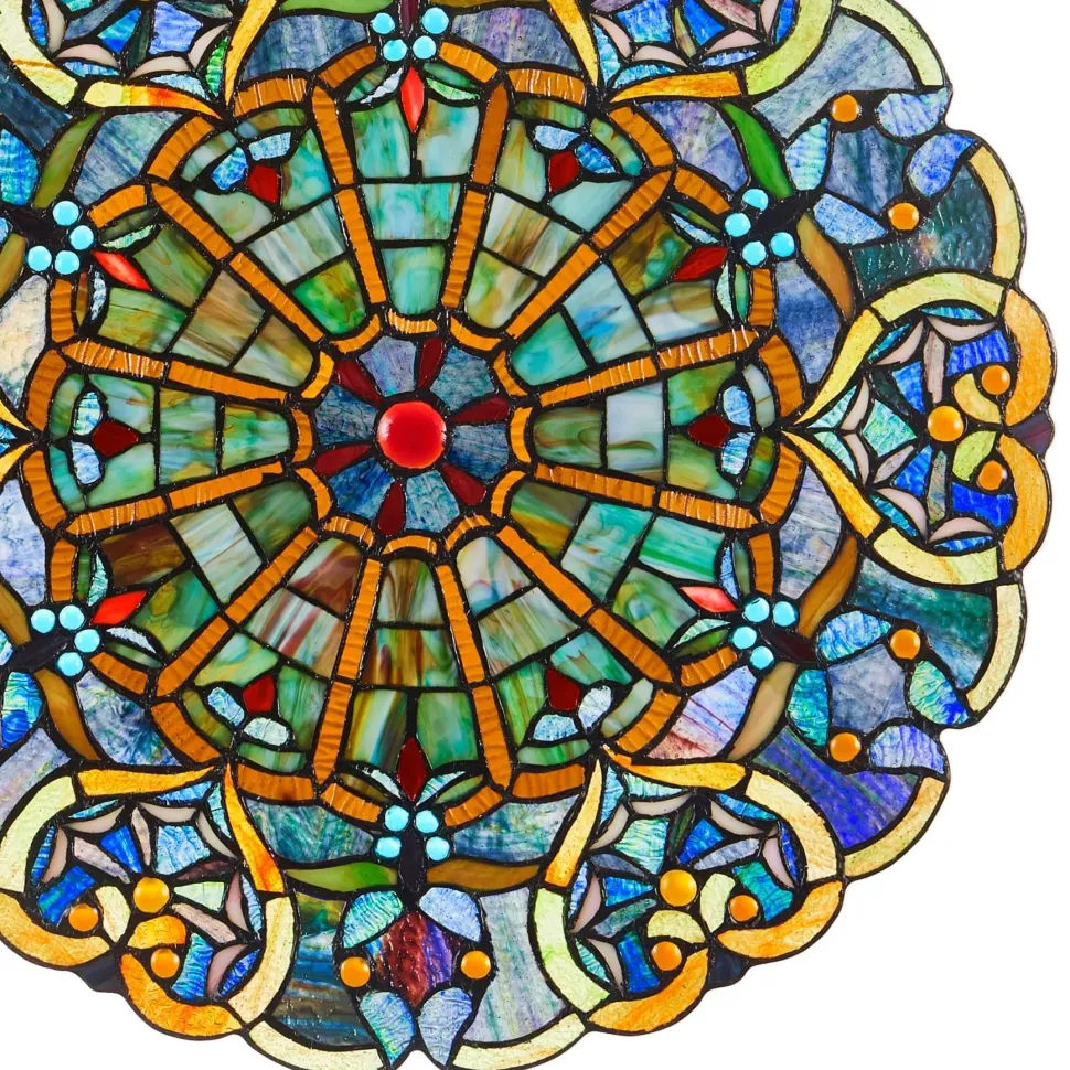 Adeline Blue Webbed Heart Stained Glass Window Panel 22"H