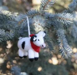 Adorable Cow Handmade Knit Ornaments from Peru Skiing Cow or Holstein
