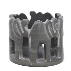African Circle of Elephants Soapstone Sculpture, 3 to 3.5-inch - Dark Stone *