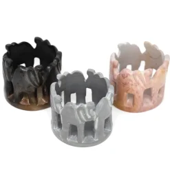African Circle of Elephants Soapstone Sculpture, 3 to 3.5-inch - Dark Stone *