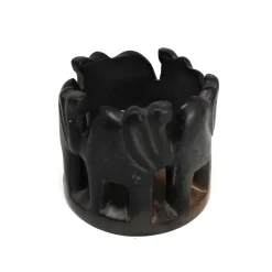 African Circle of Elephants Soapstone Sculpture, 3 to 3.5-inch - Dark Stone *