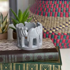 African Circle of Elephants Soapstone Sculpture, 3 to 3.5-inch - Dark Stone *