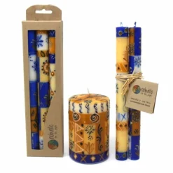 African Handmade Candles Blue Orange- Gift box of 2, 3 or 4 Short - Durra Design - Nobunto *